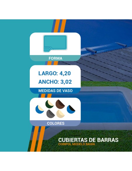 Bahía | 3,02 x 4,20m | Cubiertas piscina de poliéster Coinpol