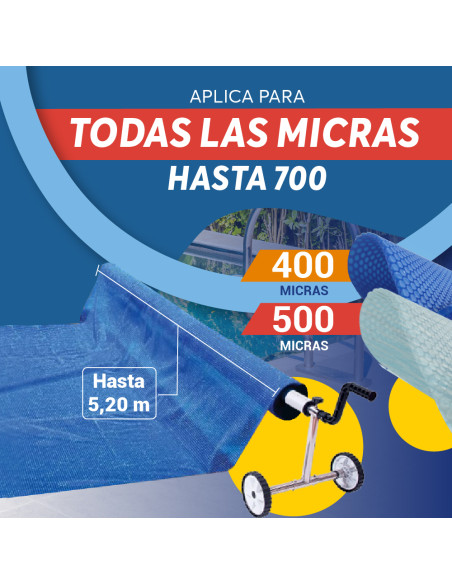 Enrollador para manta térmica de piscina Thermal Lux 5.2 ajustable hasta 5,20 m con manivela y ruedas