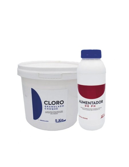 Pack de cloro granulado de choque  5kg + aumentador de pH 1 lt