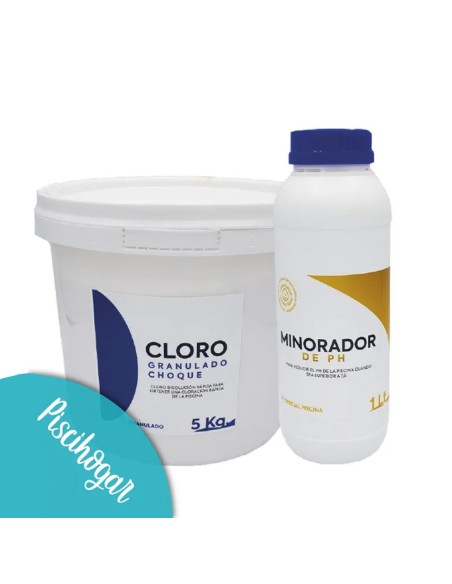 Cloro 5 acciones sin Cobre en pastillas 5kg + Minorador de pH 1 lt